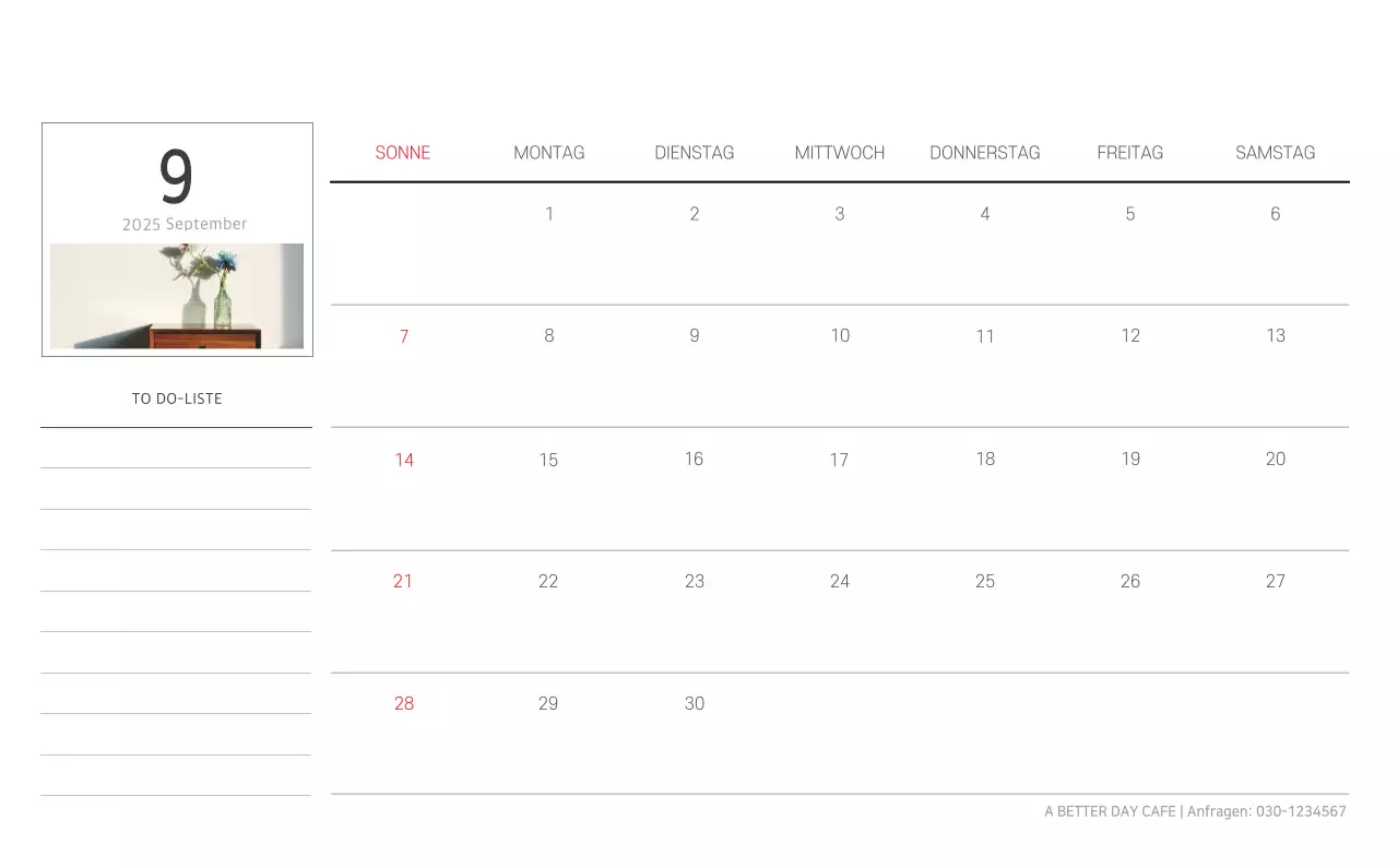 Weißer sauberer botanischer Naturkalender