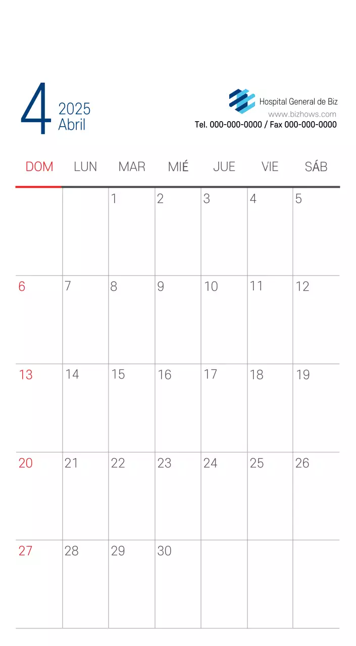 Calendario promocional Hospital Navy White Simple