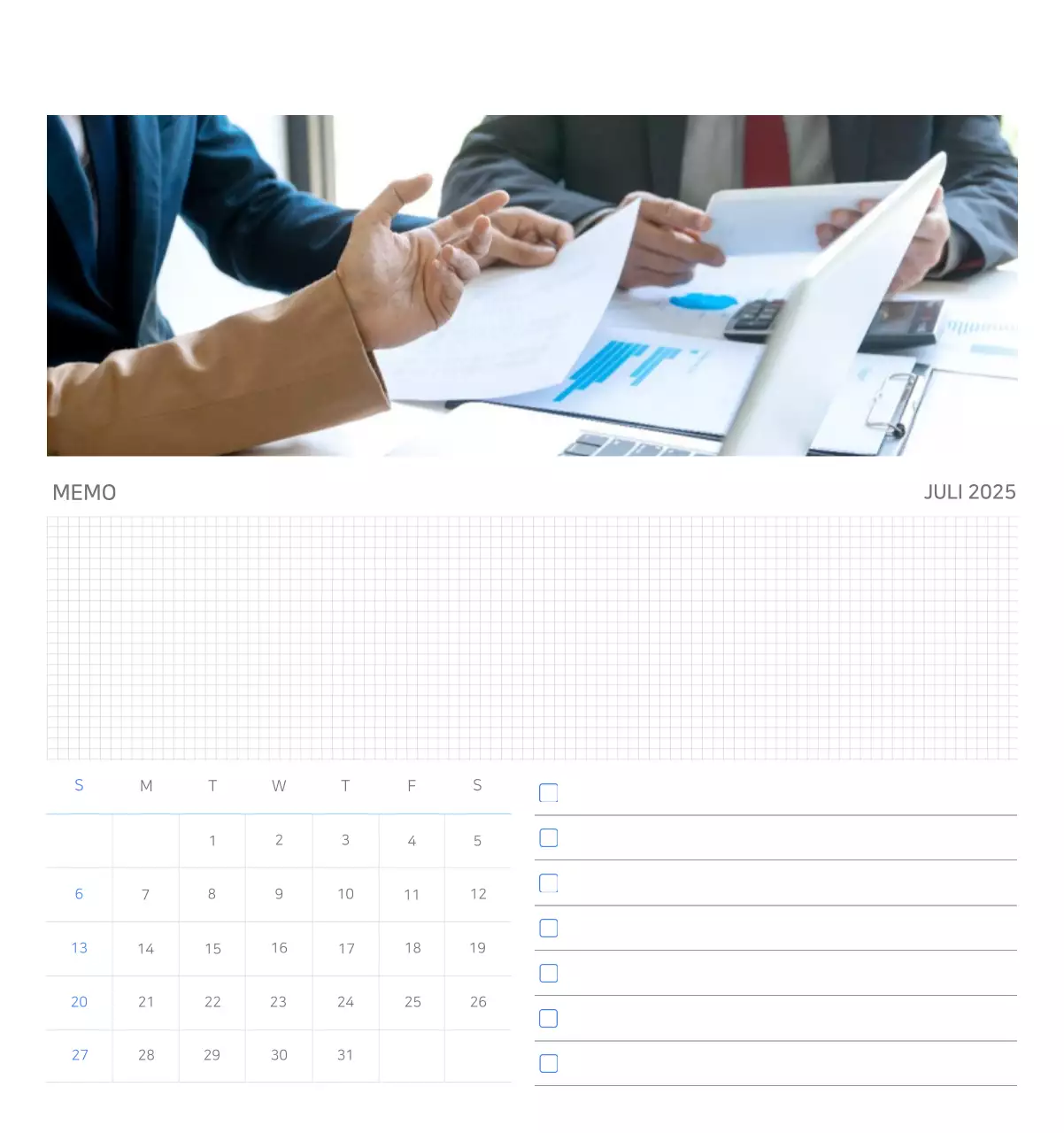 Blauer minimalistischer Firmenkalender Anzeige