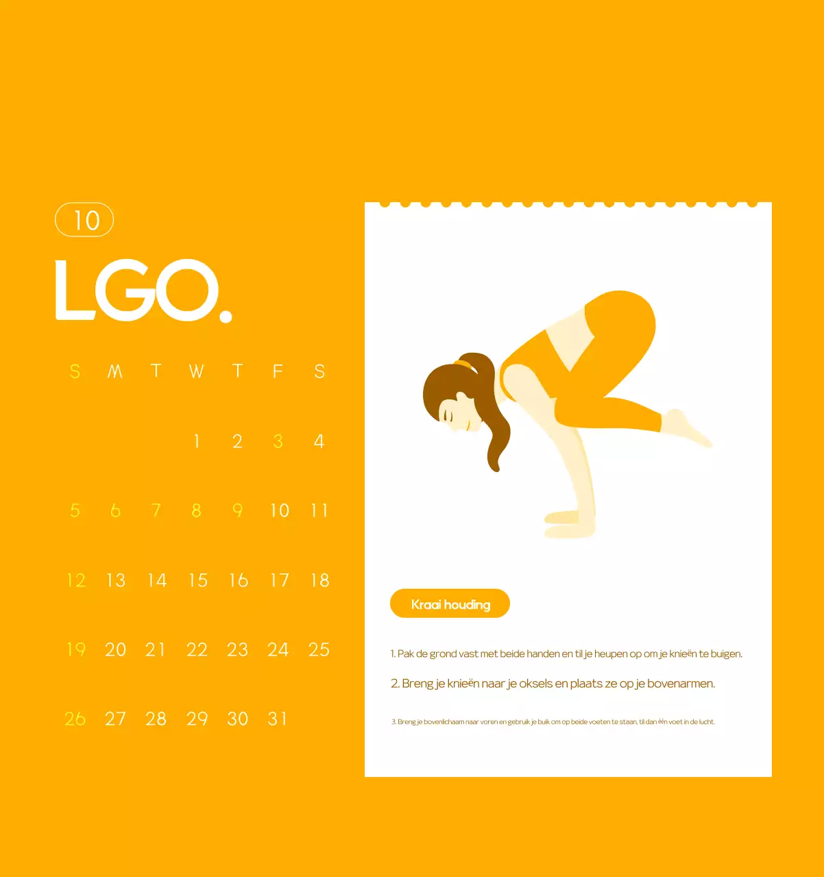 Oranje Minimalistische Yoga Promotiekalender