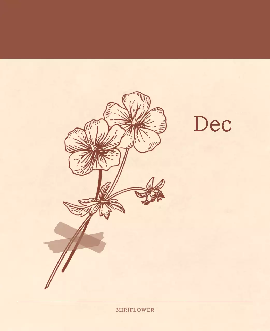 Kalender toko bunga sentimental dengan konsep kertas tenun berwarna coklat muda dan coklat