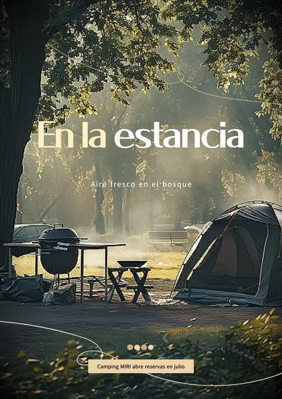 Anuncio de camping natural en verde y caqui