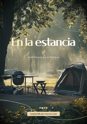 Anuncio de camping natural en verde y caqui