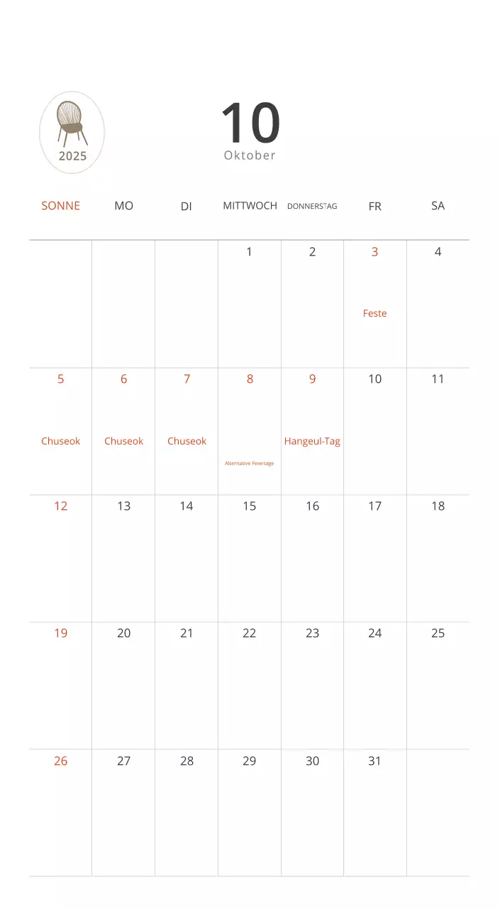 Beigefarbener minimalistischer Innenkalender