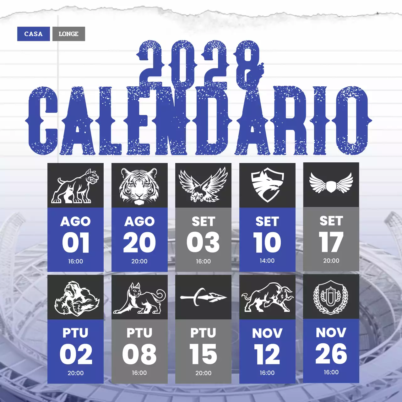 calendário desportivo moderno azul