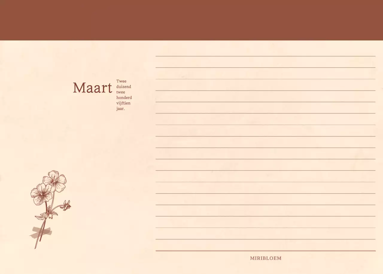 Een sentimentele bloemenkalender in lichtbruin en bruin geweven papierconcept
