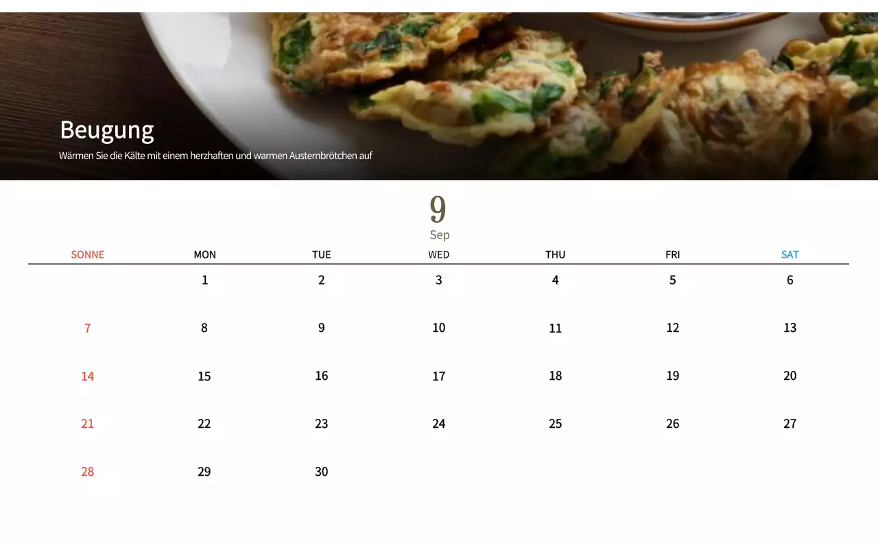 Beige Traditioneller Speisekalender