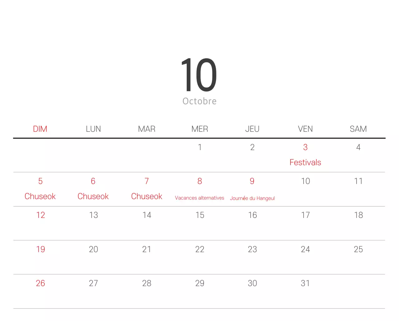 Calendrier botanique blanc et propre