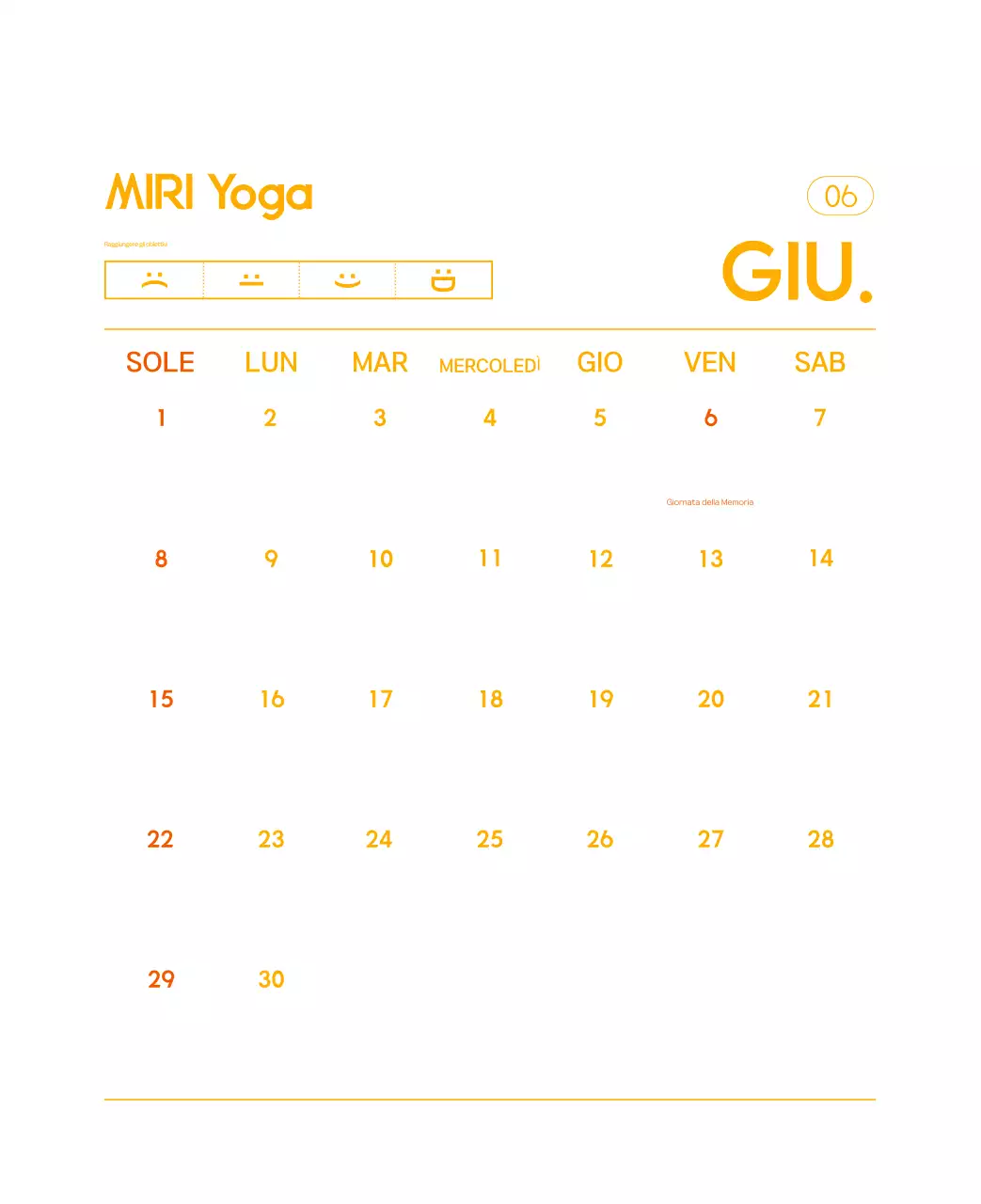 Calendario promozionale arancione dello yoga minimalista