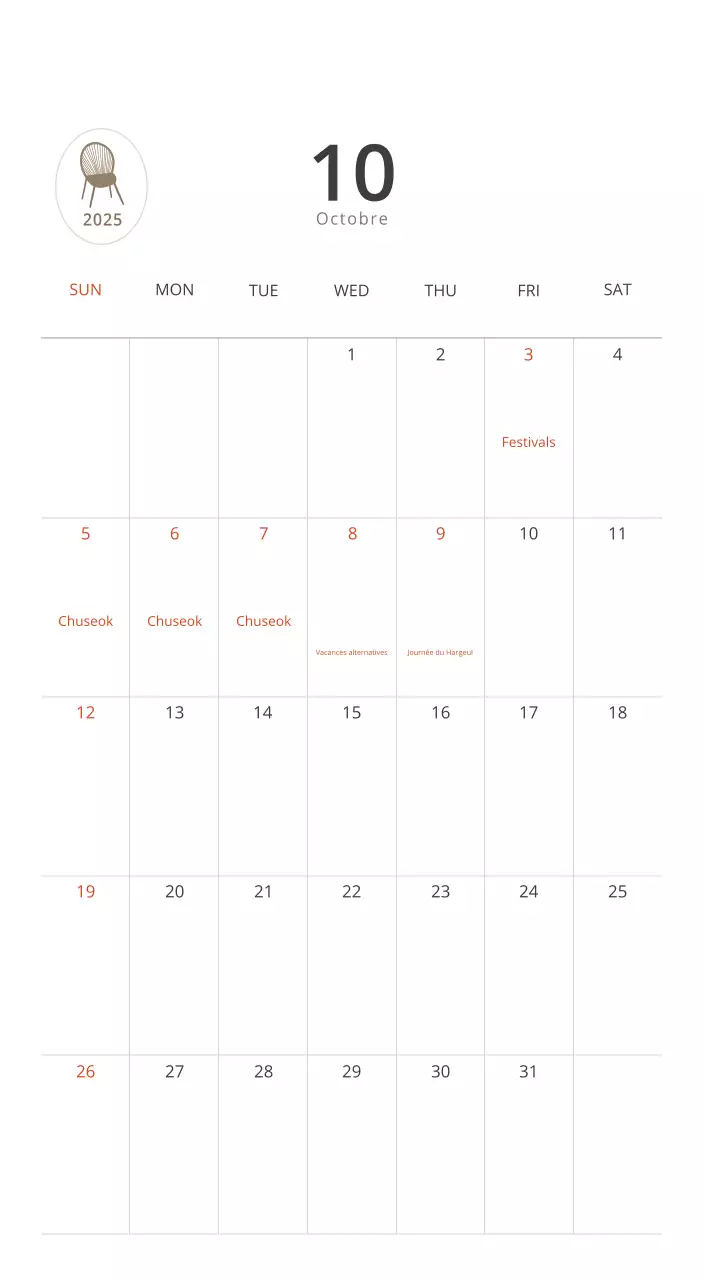Calendrier intérieur minimaliste beige