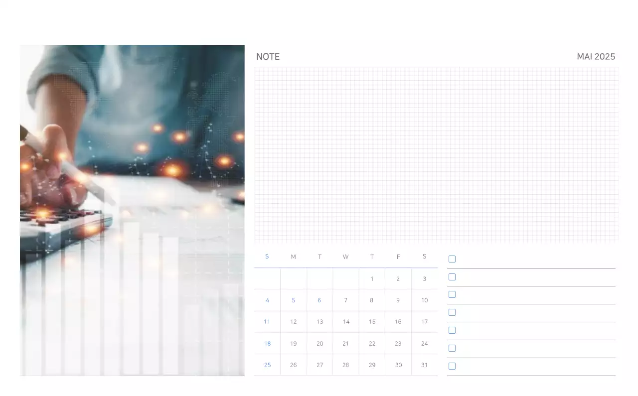 Calendrier minimaliste bleu