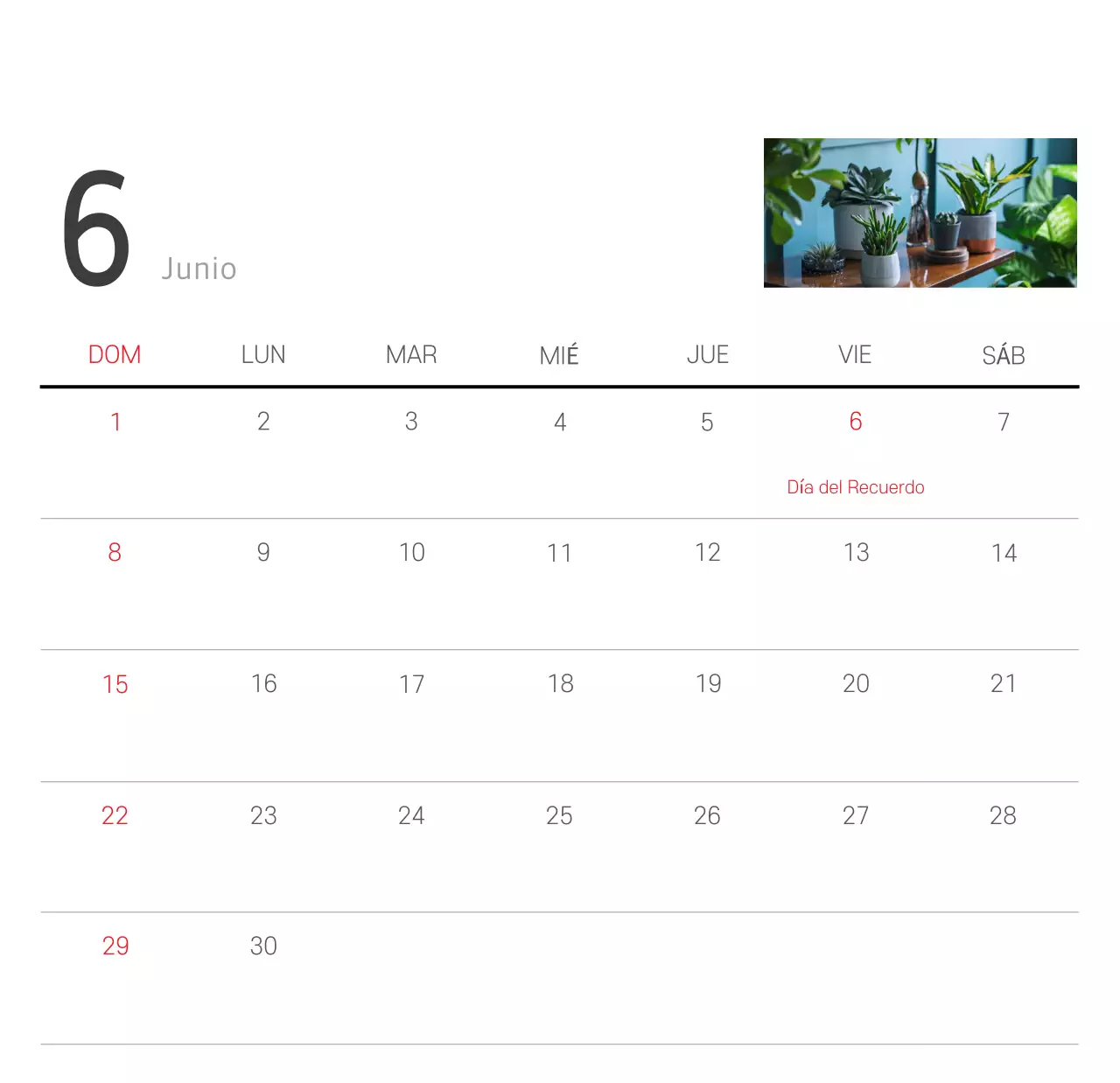 Calendario blanco de naturaleza botánica limpia