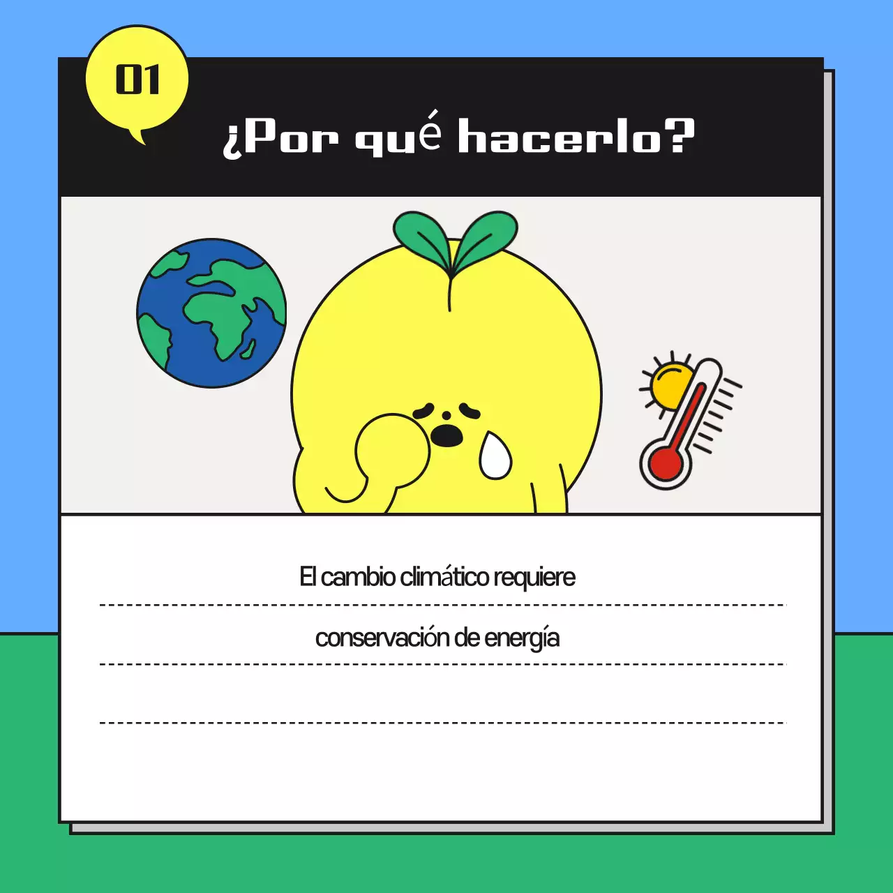 Una bonita campaña de ahorro energético en azul claro y verde