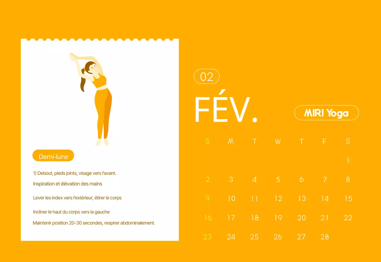 Calendrier promotionnel de yoga minimaliste orange