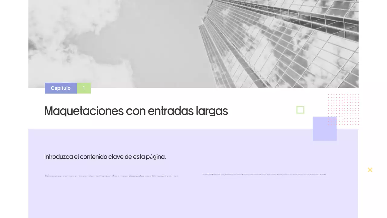 Prospecto con formas sencillas en morado y gris