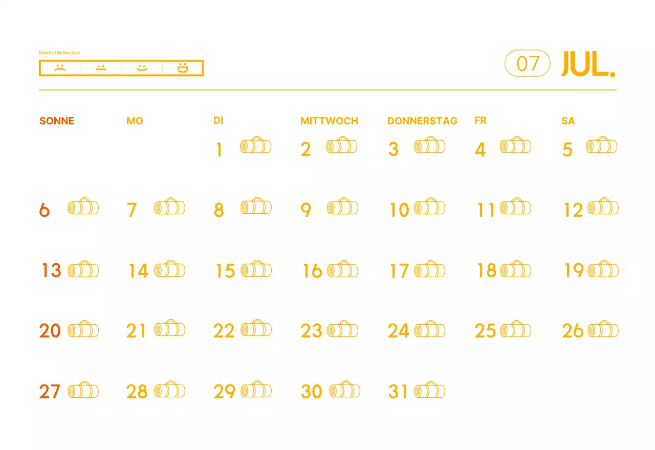 Orange Minimalistischer Yoga-Aktionskalender