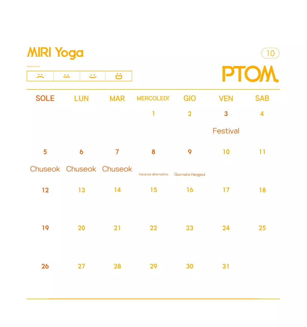 Calendario promozionale arancione dello yoga minimalista