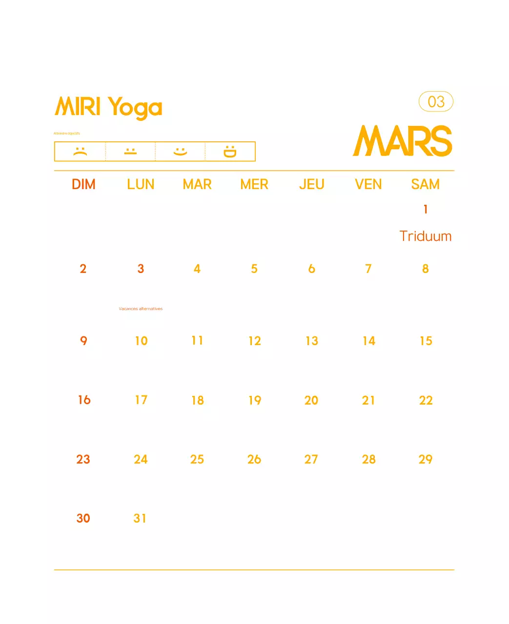 Calendrier promotionnel de yoga minimaliste orange