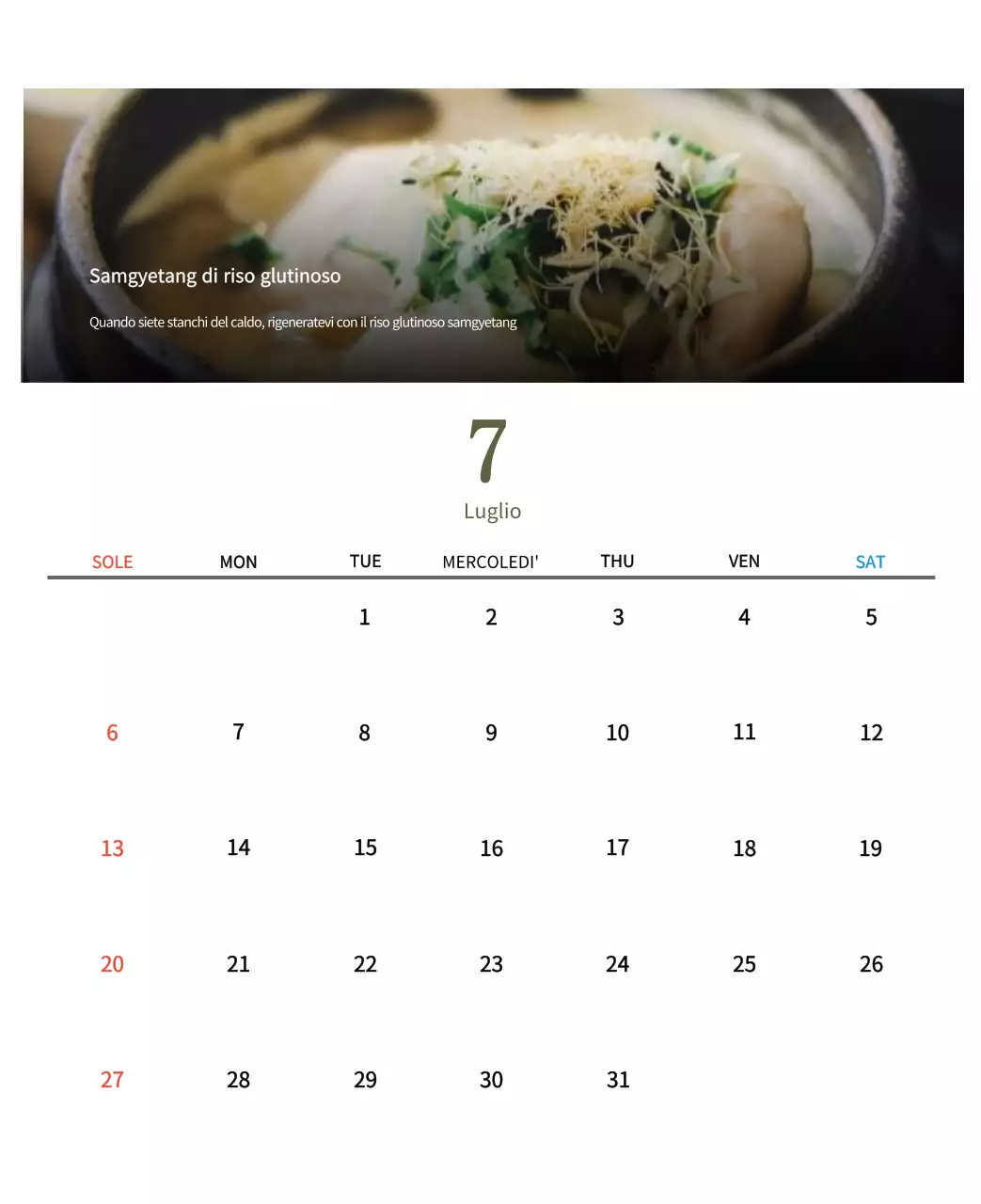Calendario alimentare tradizionale beige