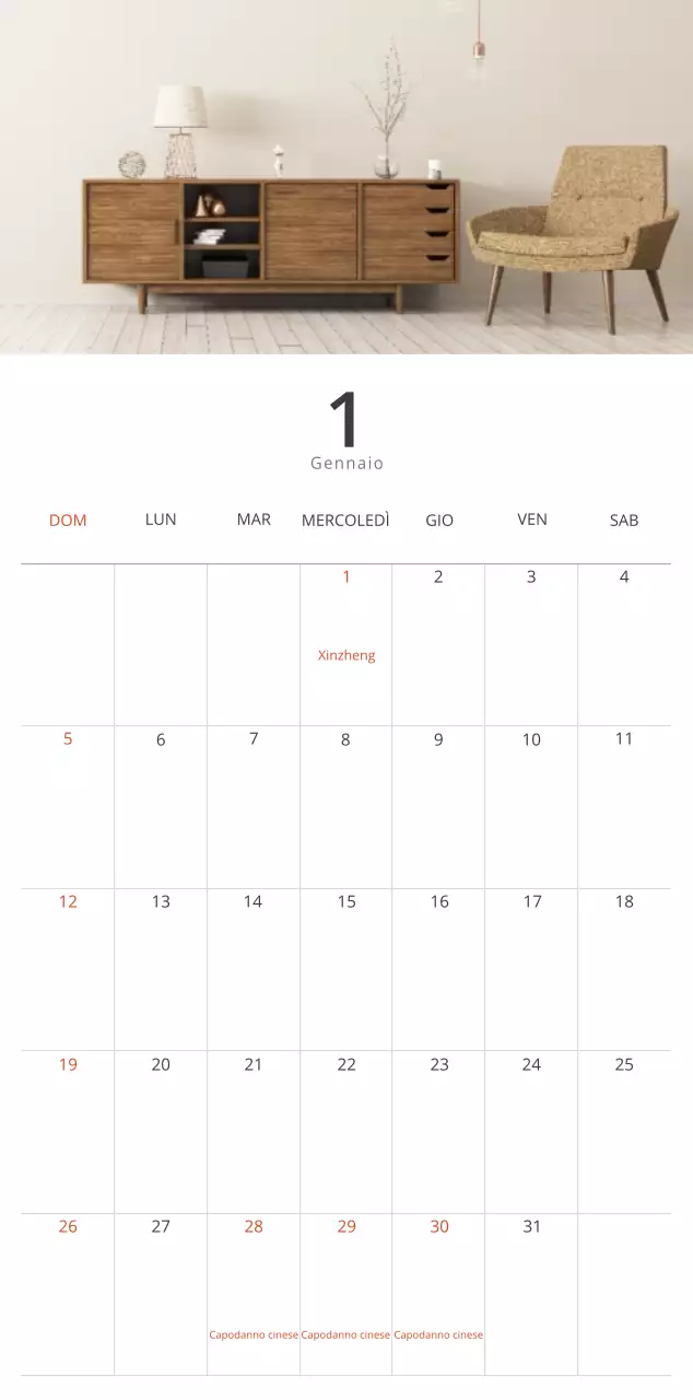 Calendario interno minimalista beige