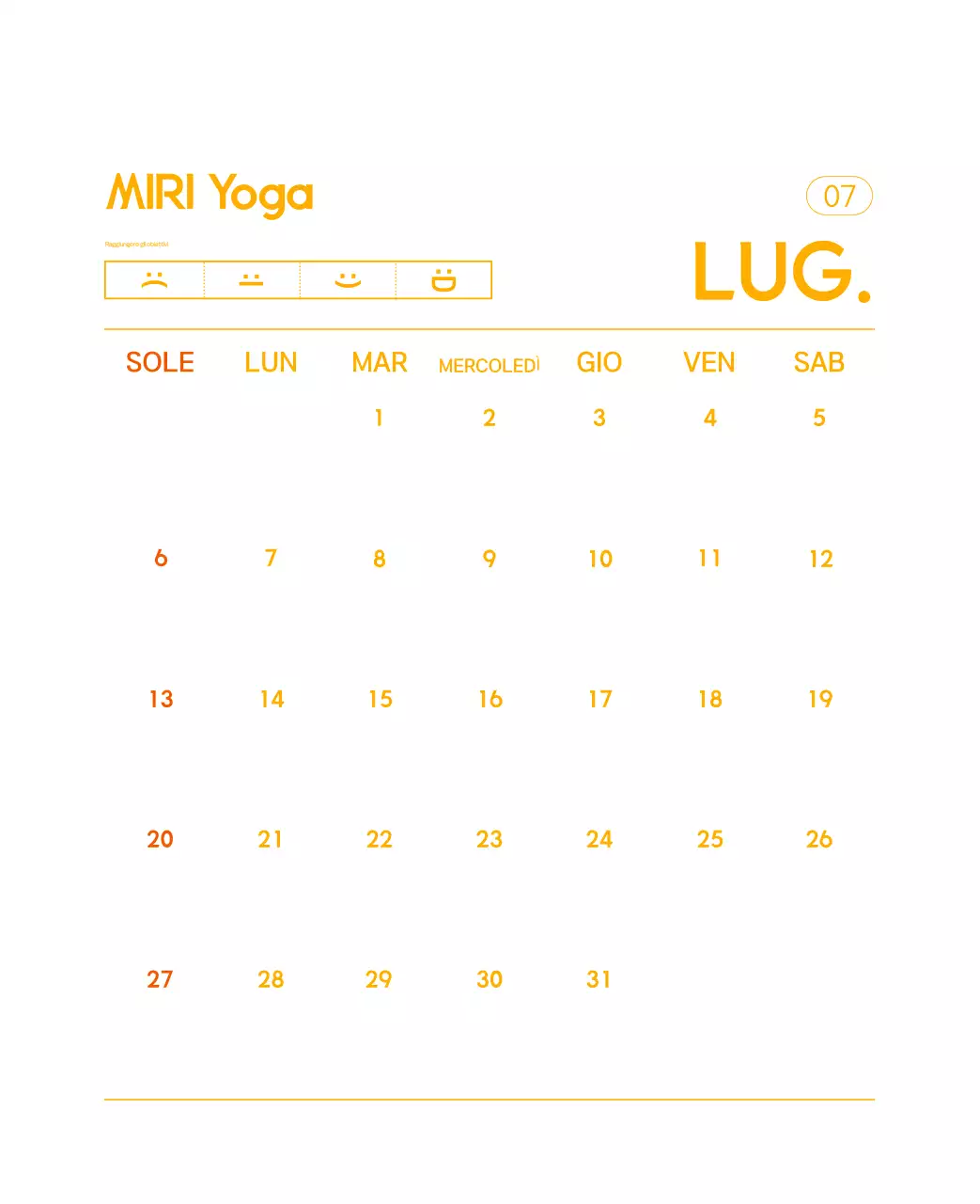 Calendario promozionale arancione dello yoga minimalista