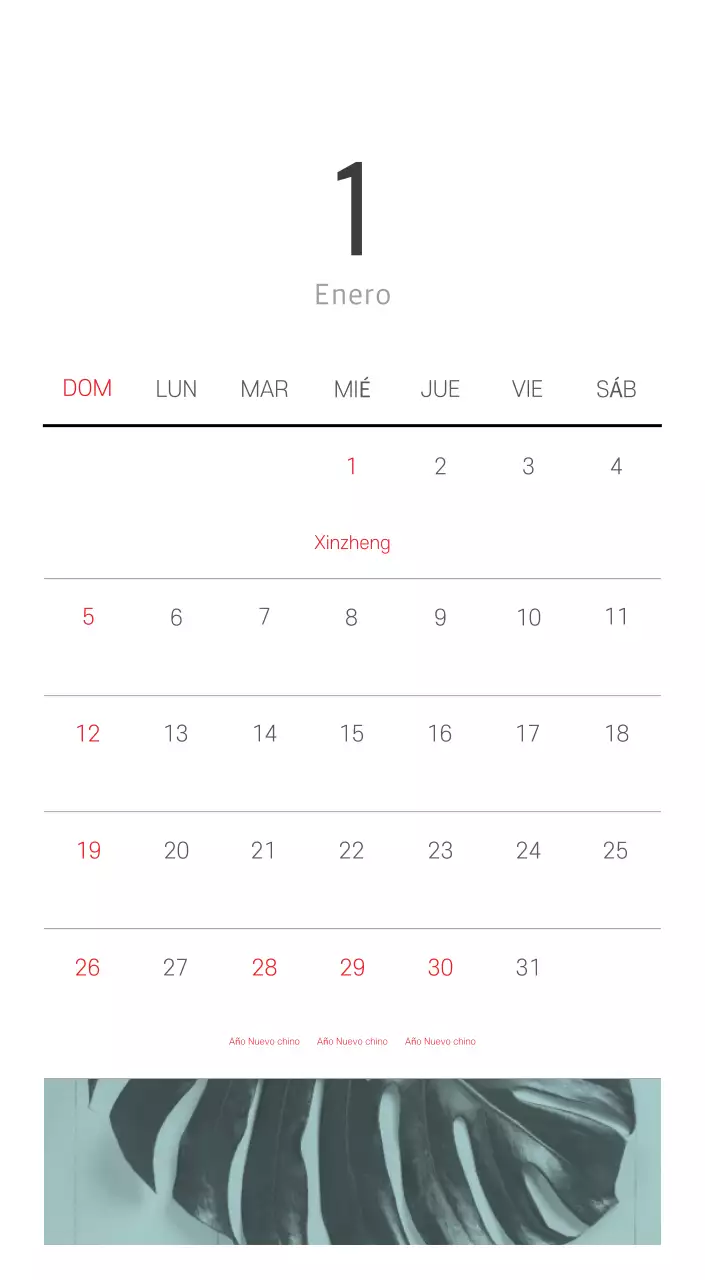 Calendario blanco de naturaleza botánica limpia