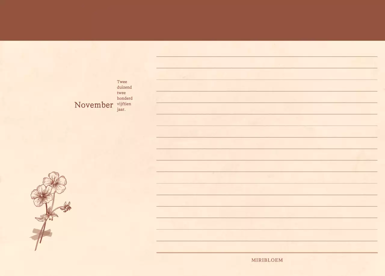 Een sentimentele bloemenkalender in lichtbruin en bruin geweven papierconcept