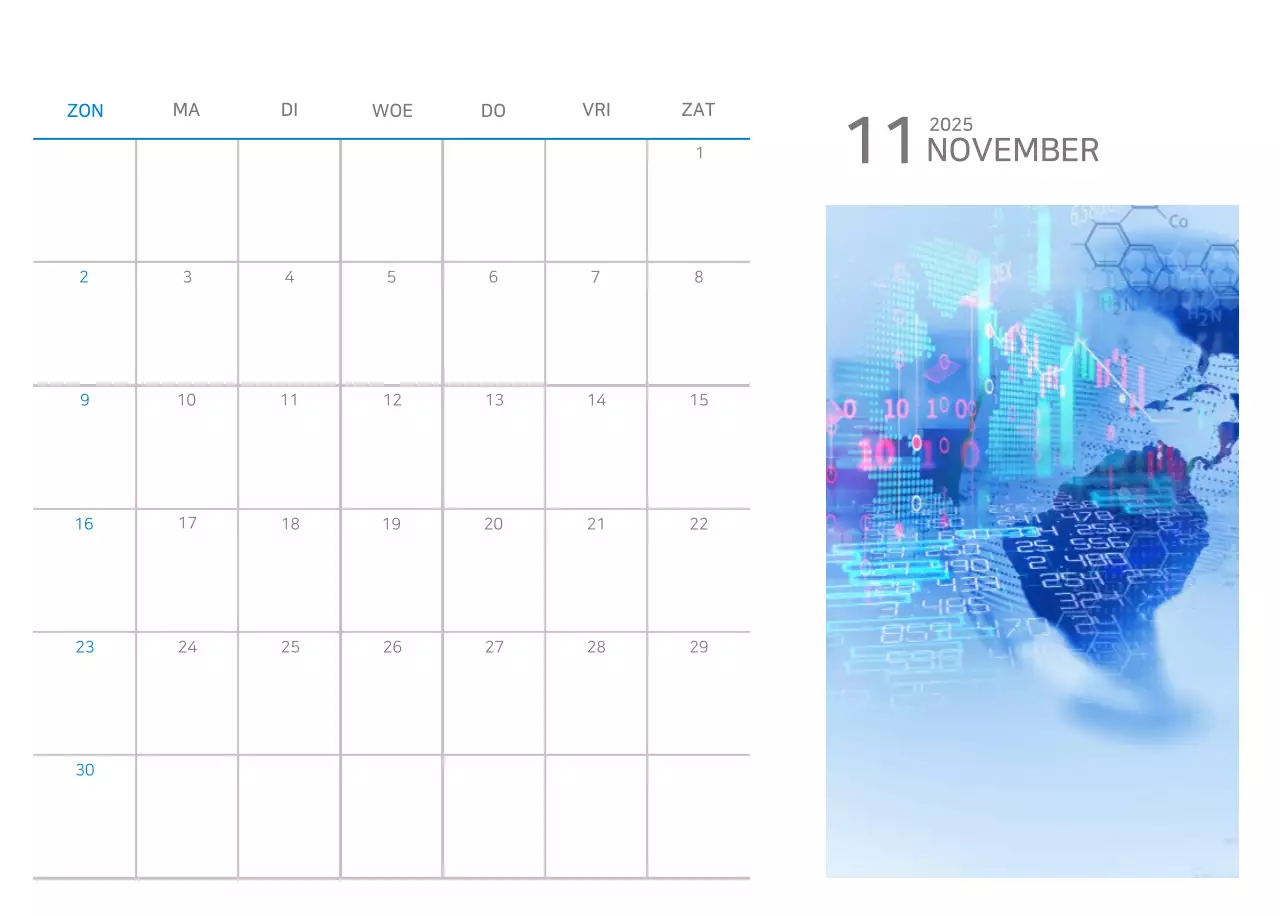 Blauwe minimalistische kalender