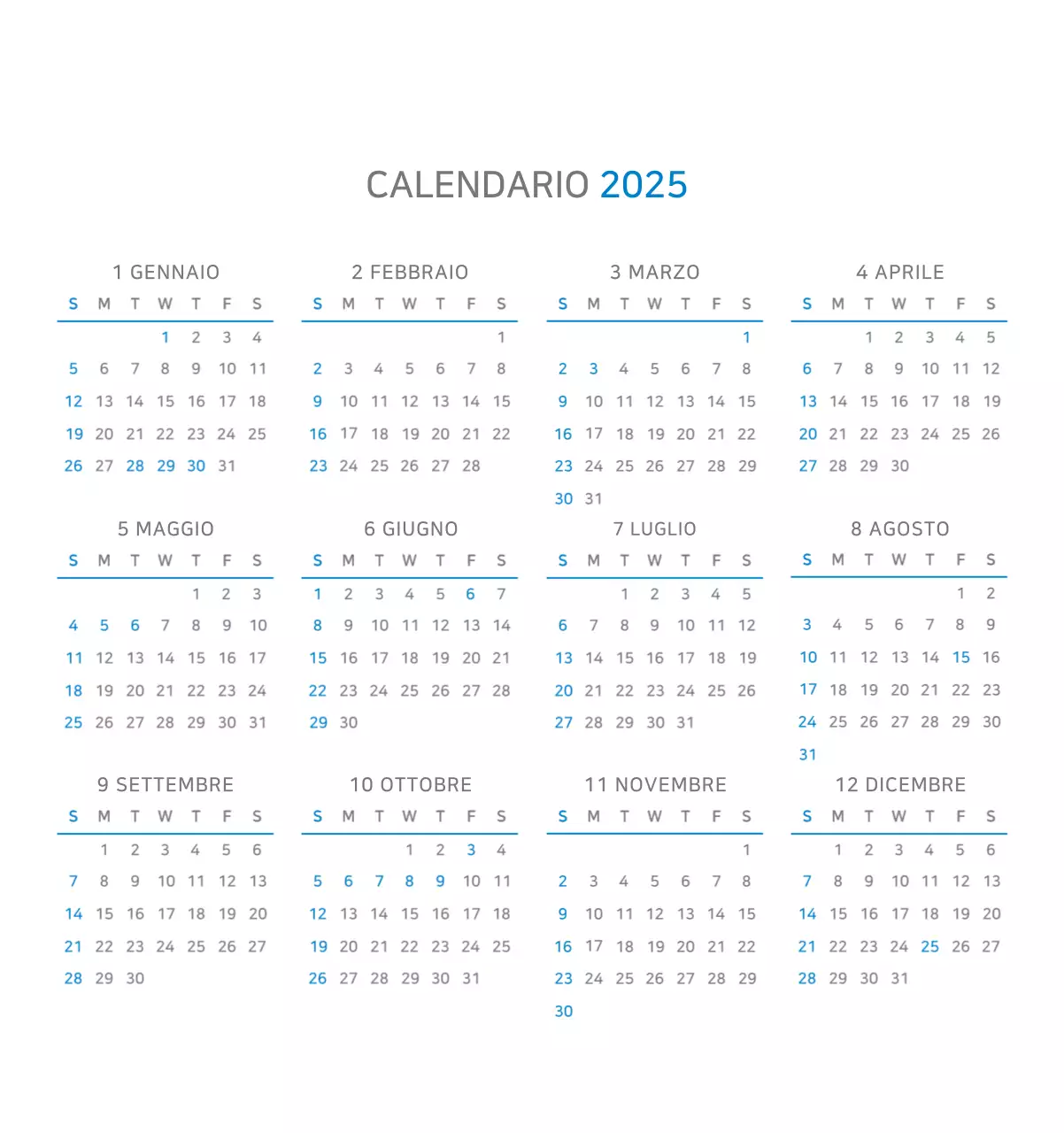 Calendario aziendale minimalista blu