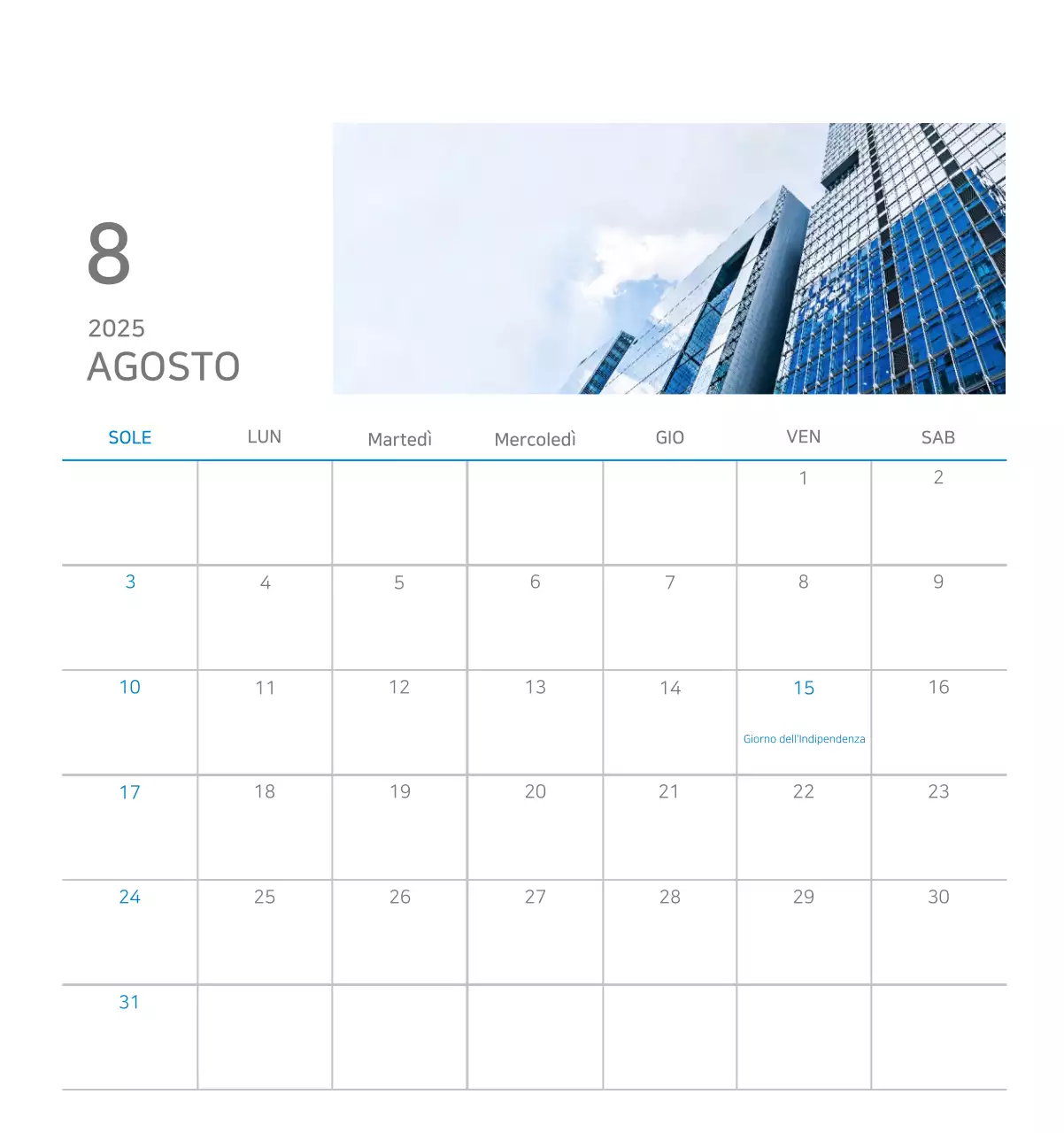 Calendario aziendale minimalista blu