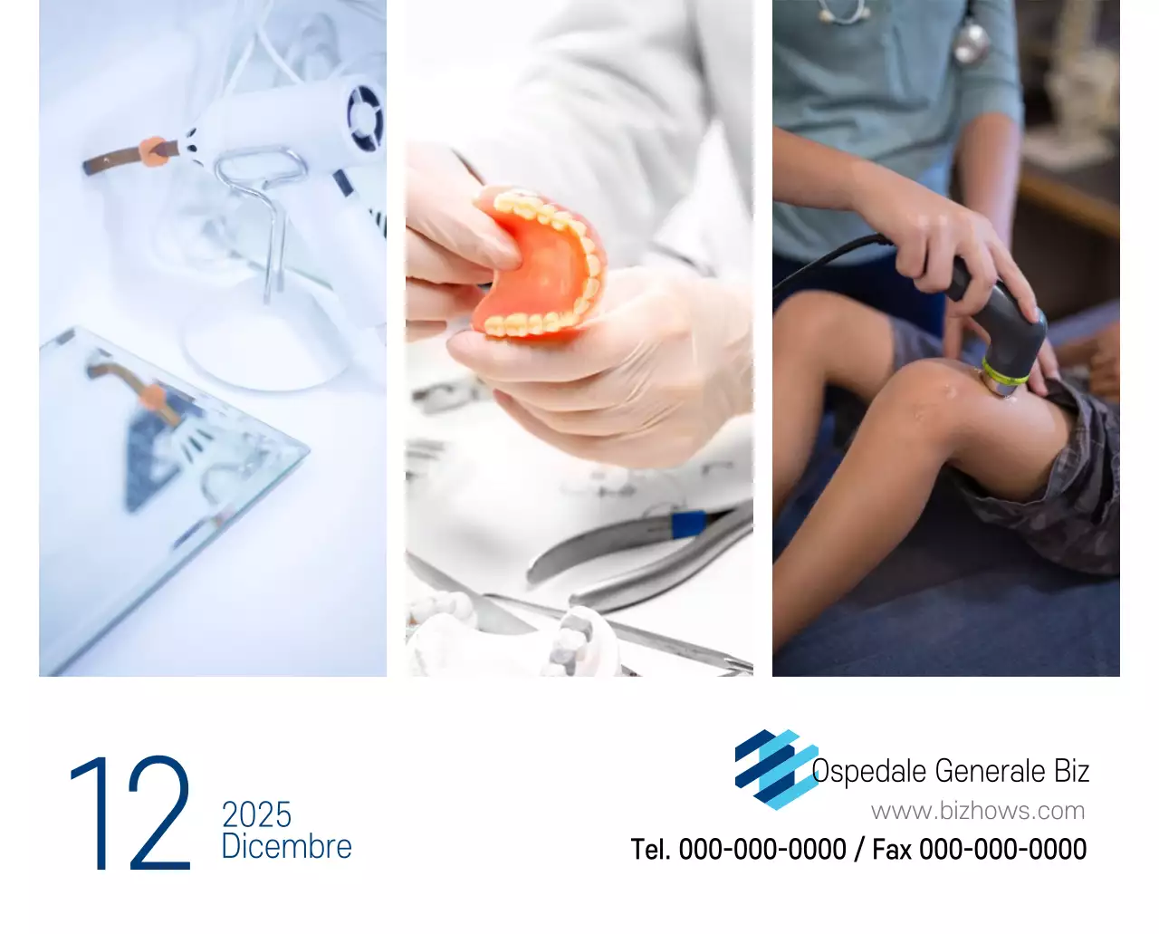 Calendario promozionale dell'ospedale semplice, bianco e blu