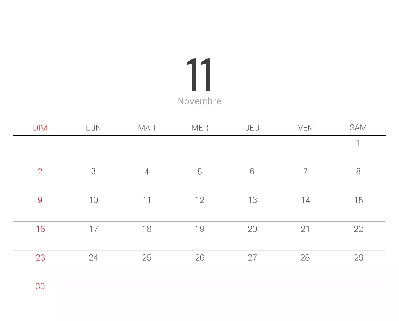Calendrier botanique blanc et propre