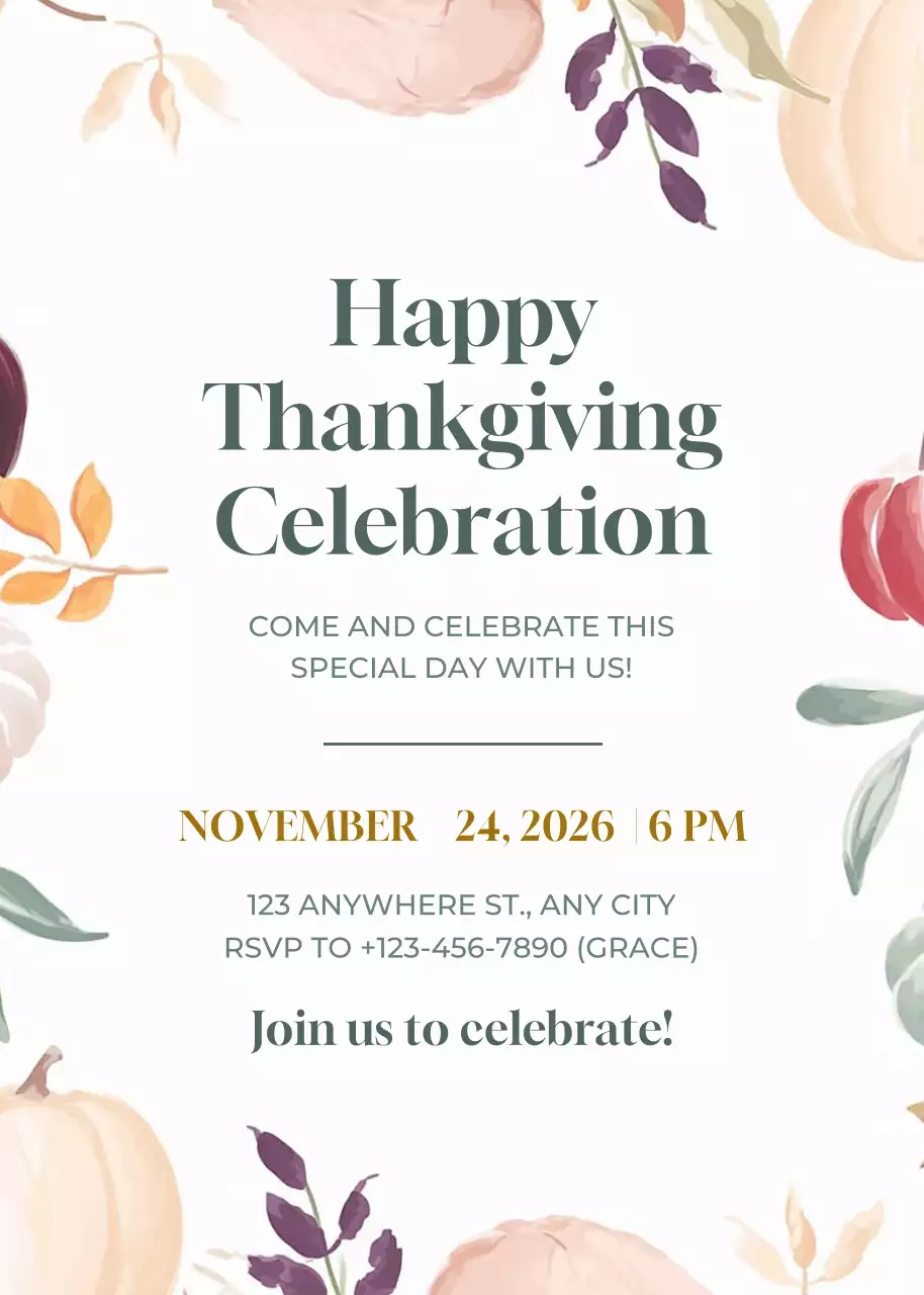 Beige Floral Thanksgiving Invitation Poster