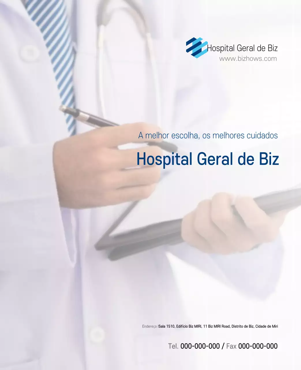 Calendário promocional hospitalar simples branco-marinho