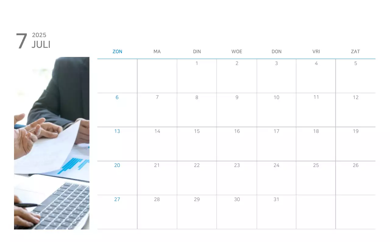 Blauwe minimalistische kalender