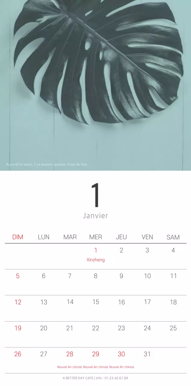 Calendrier botanique blanc et propre