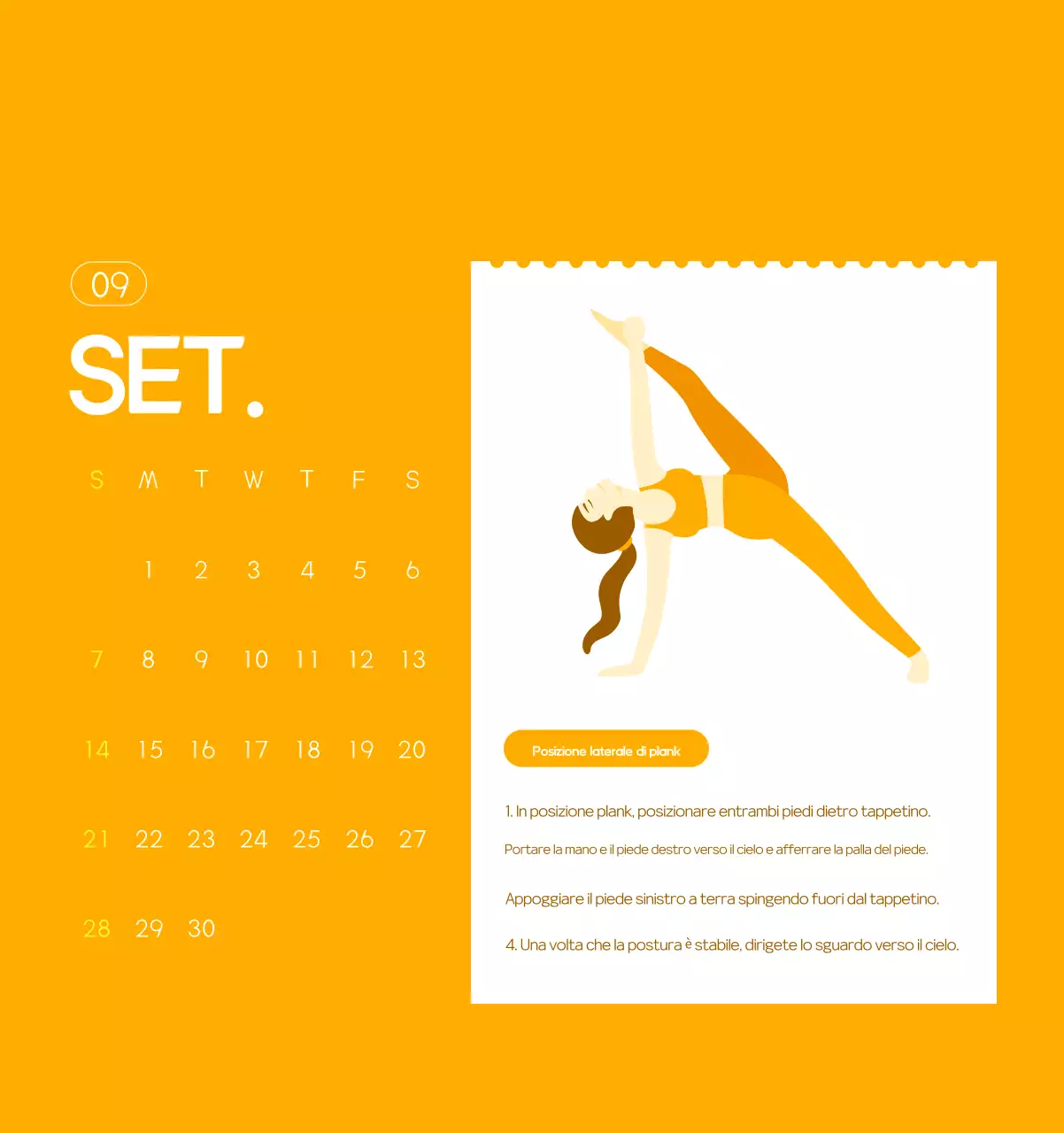 Calendario promozionale arancione dello yoga minimalista