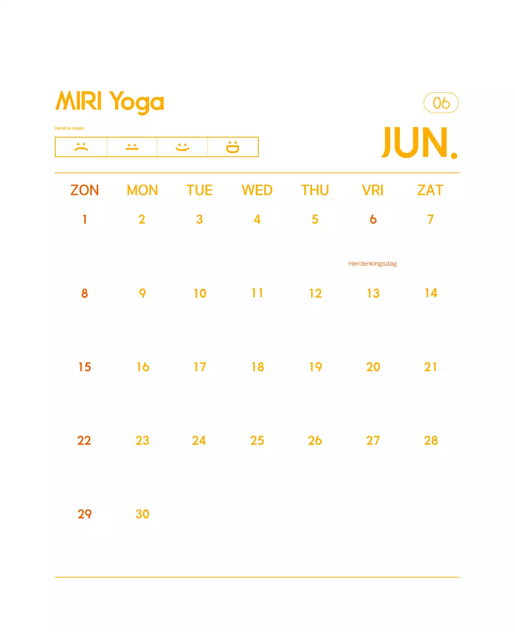 Oranje Minimalistische Yoga Promotiekalender