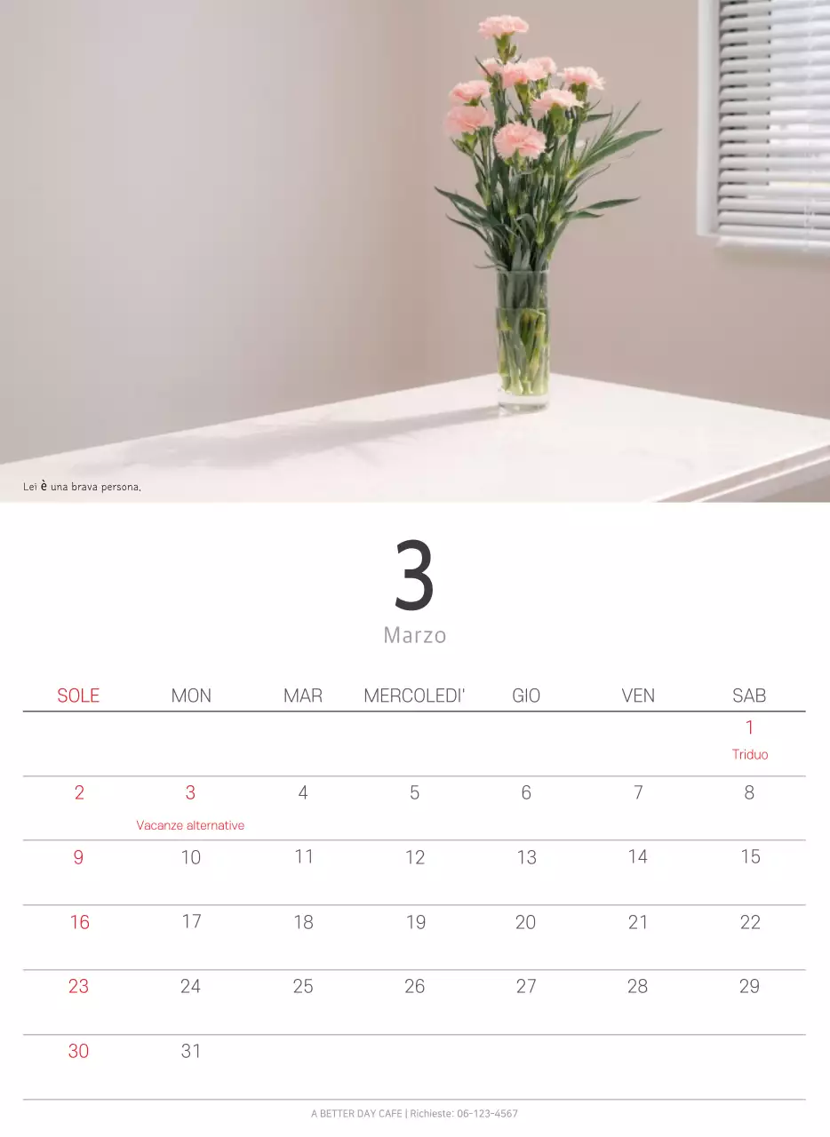 Calendario botanico naturale bianco e pulito