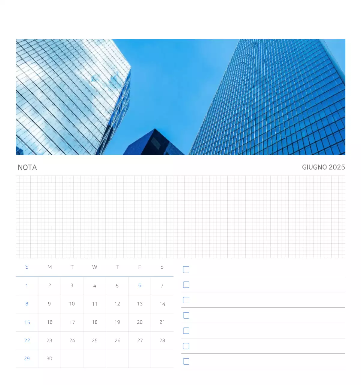 Calendario aziendale minimalista blu