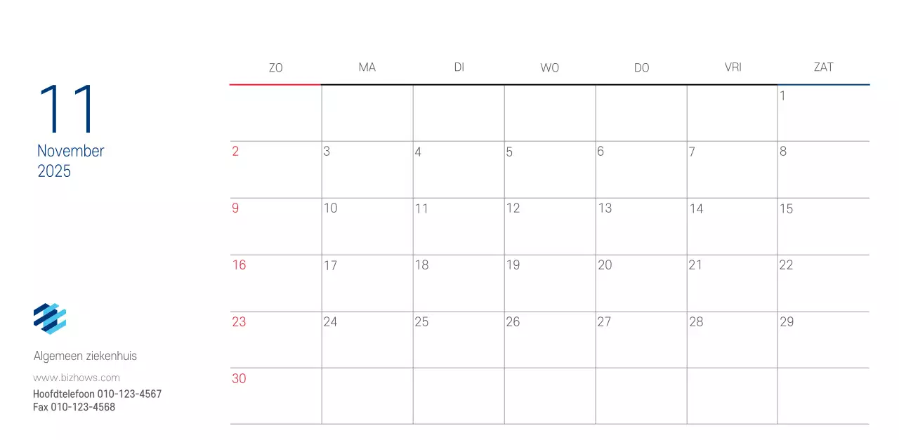 Navy Witte Eenvoudige Ziekenhuis Promotiekalender