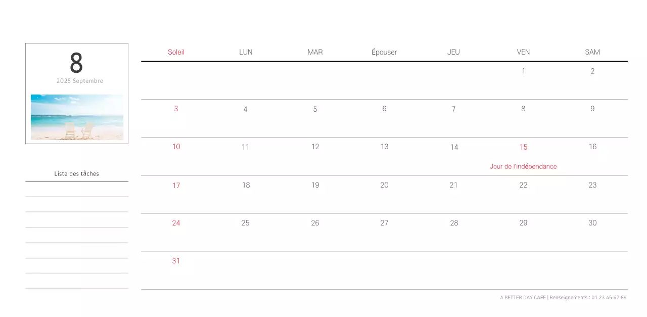 Calendrier botanique blanc et propre