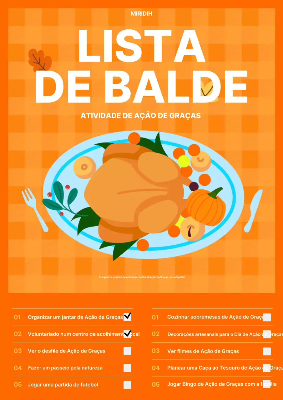 lista de controlo laranja retro do Dia de Ação de Graças