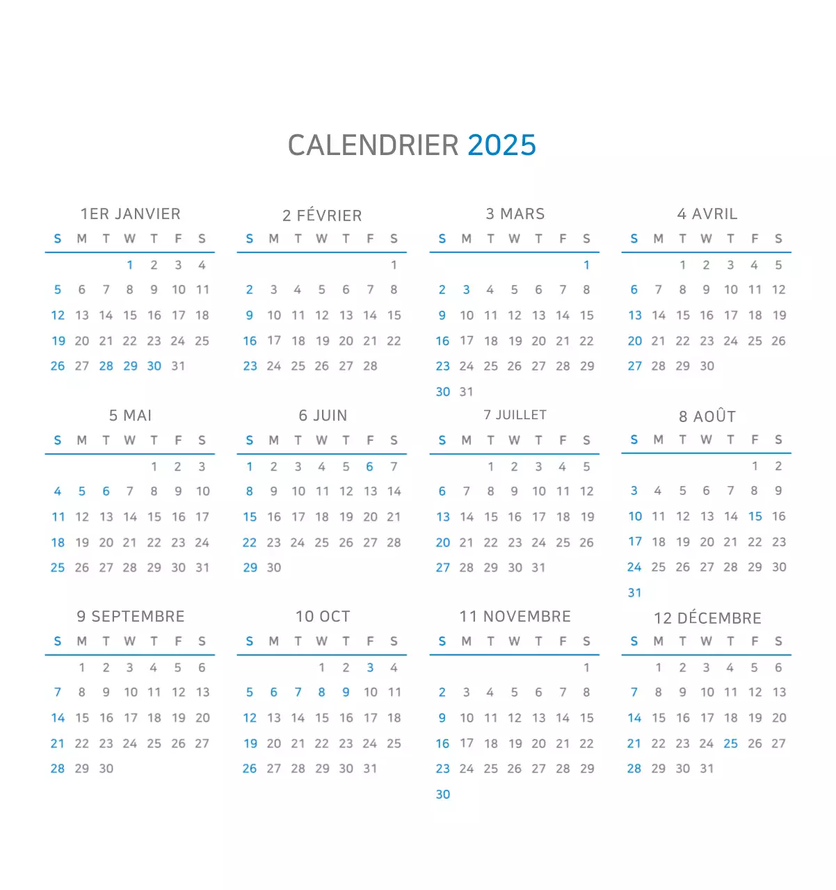 Publicité pour un calendrier d'entreprise minimaliste bleu