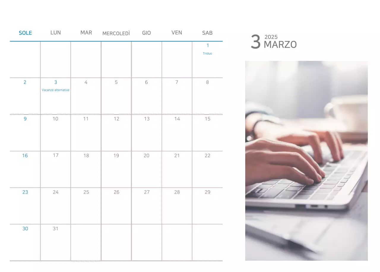 Calendario blu minimalista Promozioni aziendali