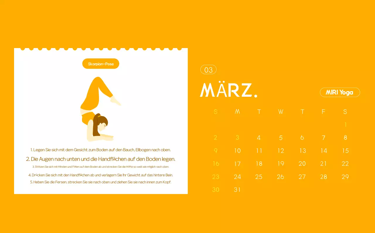 Orange Minimalistischer Yoga-Aktionskalender