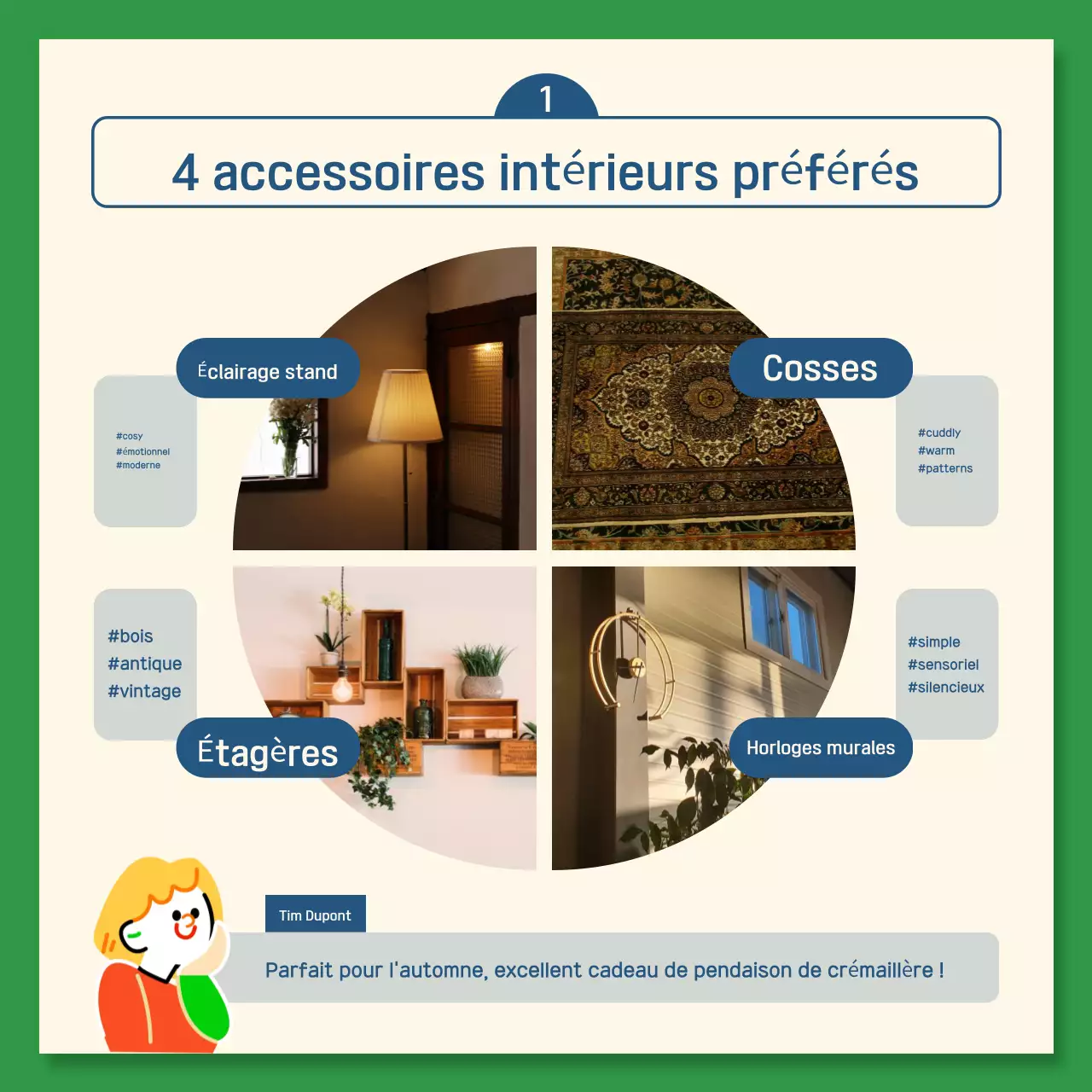 Un guide de choix kitsch en bleu marine et vert