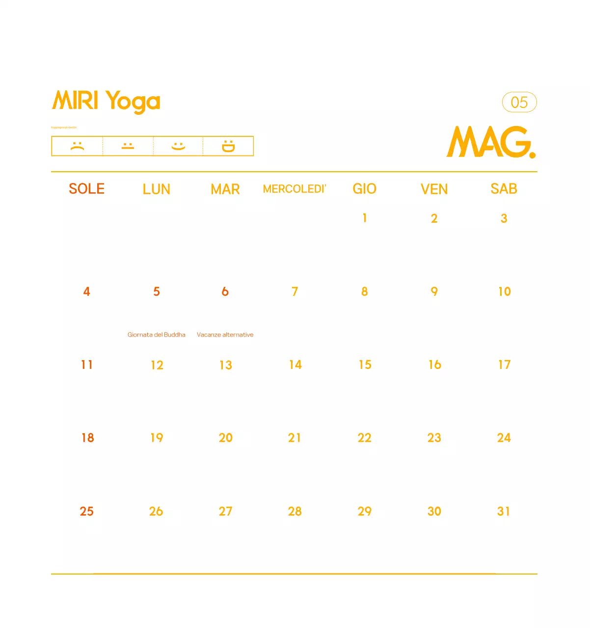 Calendario promozionale arancione dello yoga minimalista
