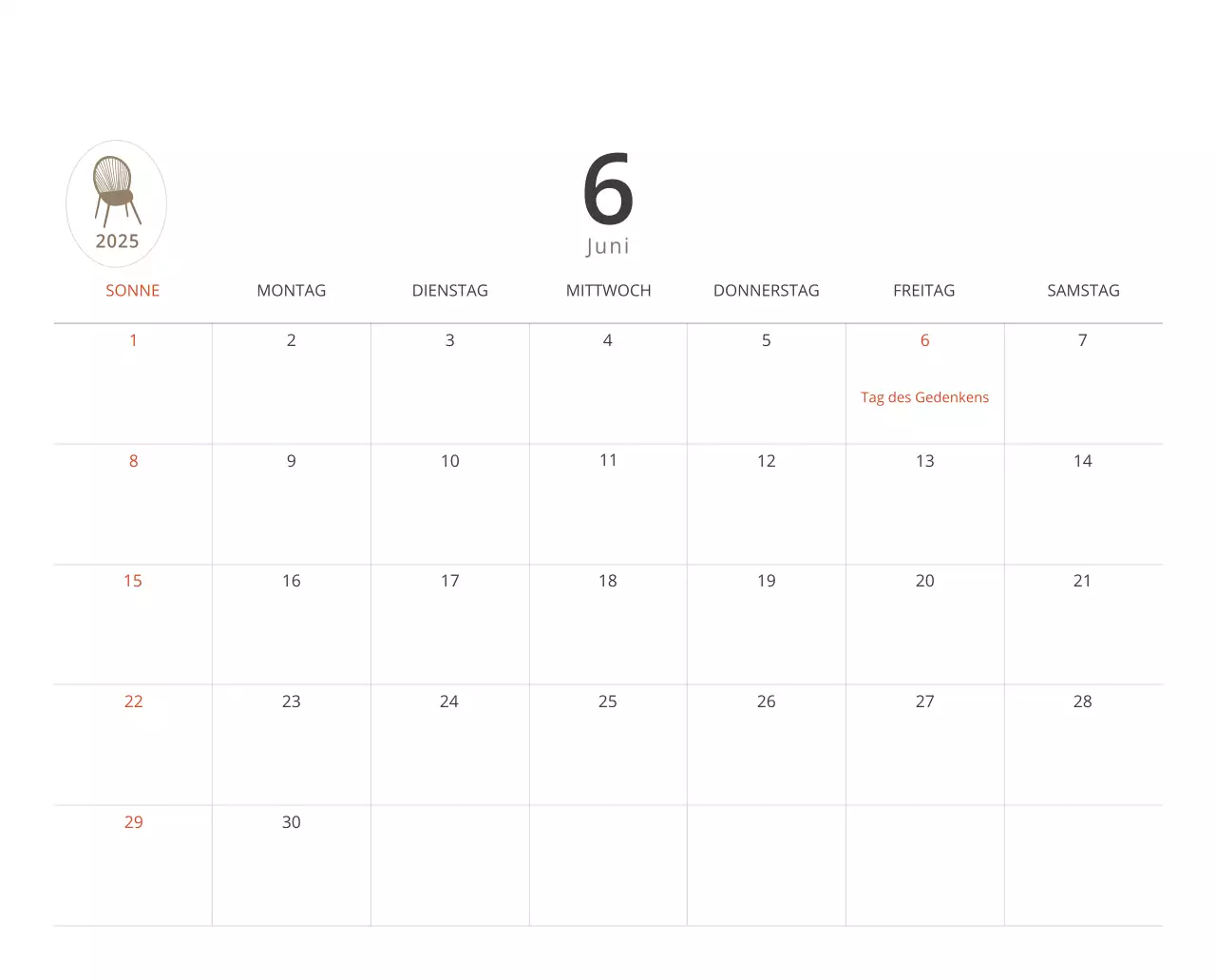 Beigefarbener minimalistischer Innenkalender