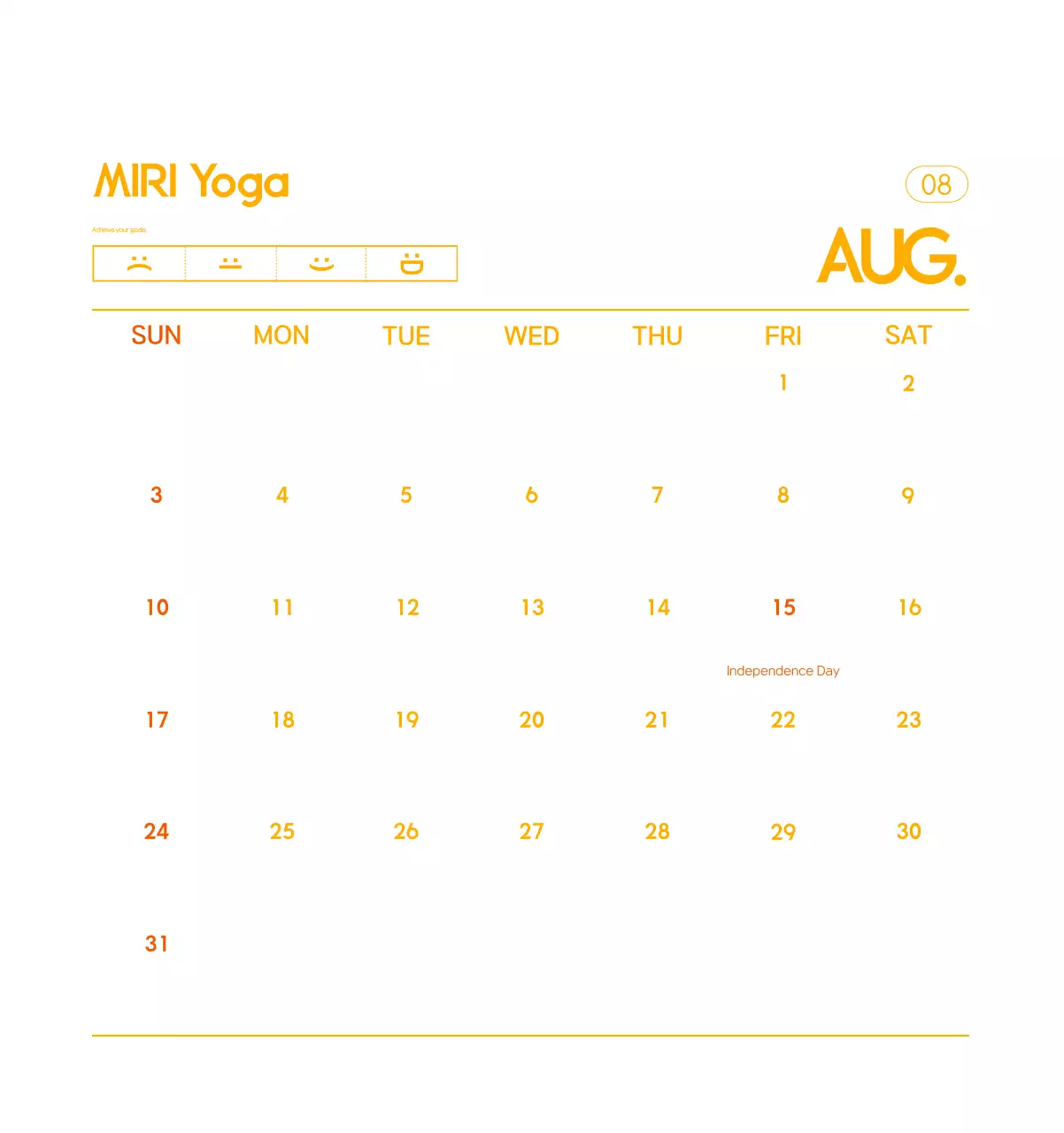 Orange Minimalist Yoga Promotional Calendar